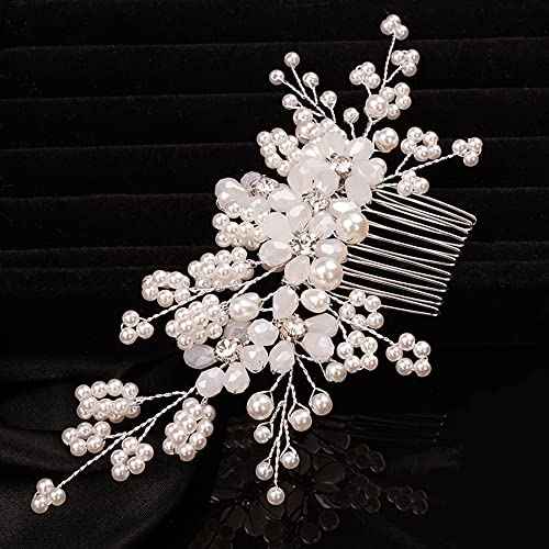 Teyglen Floral Pearl Crystal and Rhinestone Bridal Hair Comb for Brides and Women