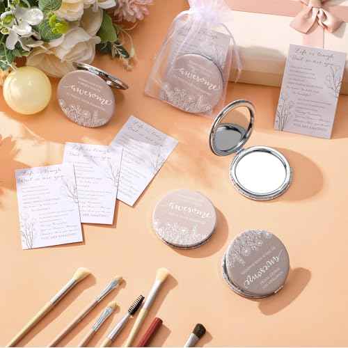 Wildflower Inspirational Gifts for Women Bulk Motivational Compact Mirror Makeup Purse Double Sided Folding Mirror Inspirational Gift Cards with Bag for Women(12 Set)