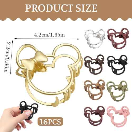 16 PCS Mouse Lady Thick Hair Barrette Mouse Lady Thin Thick Clurly Vintage ABS Resin Hair Claw Clips Hair Jaw Clips Non-Slip Hair Catch Jaw Clamp Styling Accessories for Women Girl