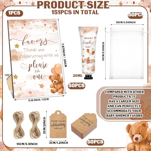 50 Sets Baby Shower Hand Cream with Organza Bag Thank You Card Baby Shower Wedding Gifts for Guests Bridal Wedding Favors for Guests, Thank You Gifts for Women(Brown Bear)