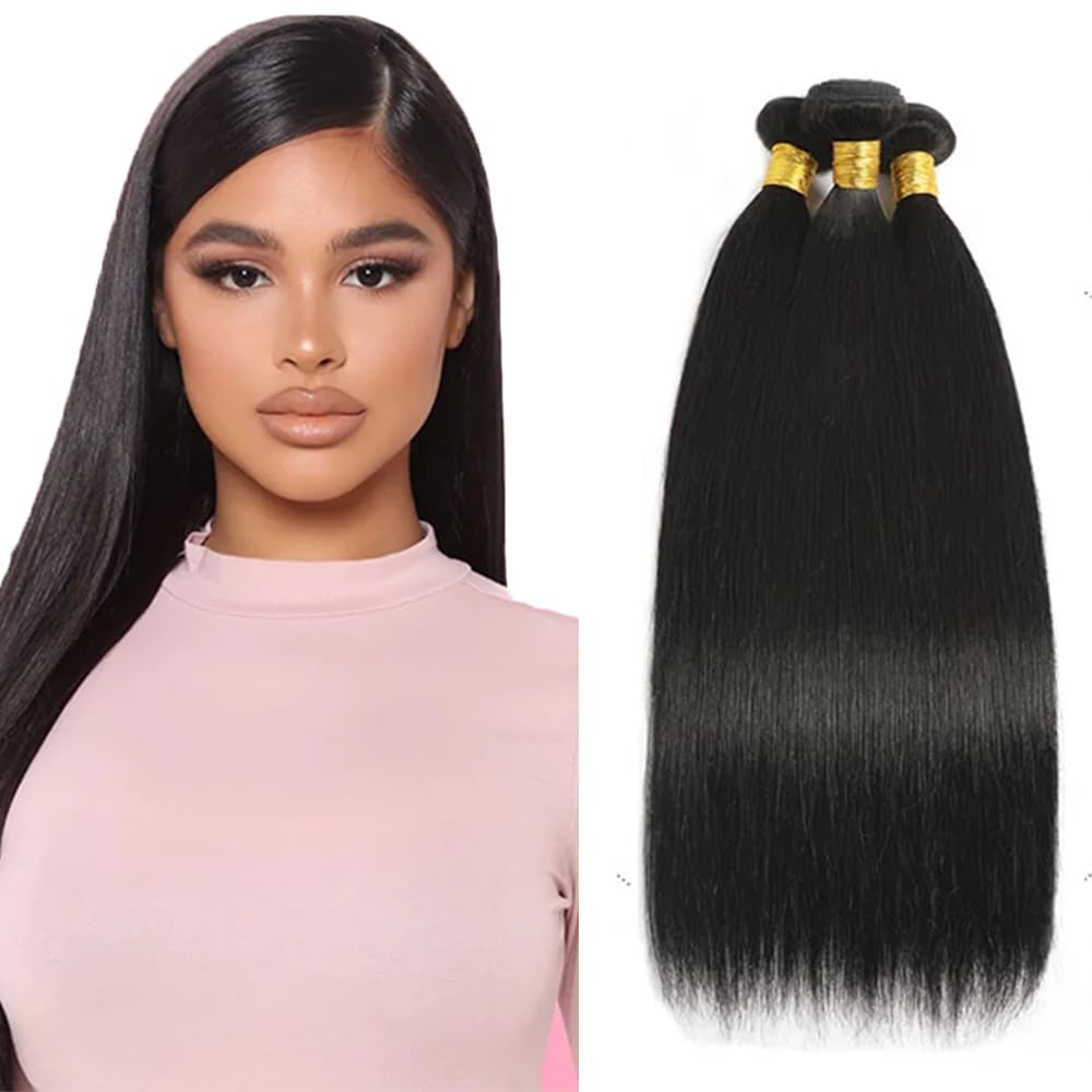 Natural Black Straight Human Hair Bundles - 100% Unprocessed Brazilian Virgin Hair | 16, 18, 20 Inch, 150g