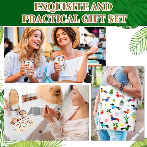 3 Pcs Christmas Dachshund Gifts for Women 12 oz Dachshunds Coffee Mug, Weiner Dog Tote Bag and Reusable Aesthetic Makeup Bag Gift for Dog Lover Party Favor Birthday Thanksgiving