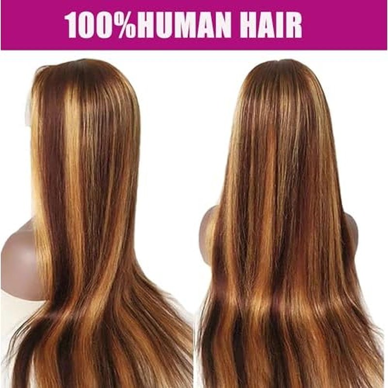 30 Inch Highlight Ombre Lace Front Wig - Human Hair, 180% Density, 13x4 Hd Transparent Lace, Honey Blonde, Straight