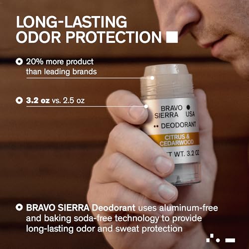 Aluminum-Free Deodorant for Men by Bravo Sierra, 2-Pack - Contains Natural Ingredients ? Long Lasting Odor and Sweat Protection - Citrus & Cedarwood, 3.2 oz - Paraben-Free, Vegan & Cruelty-Free