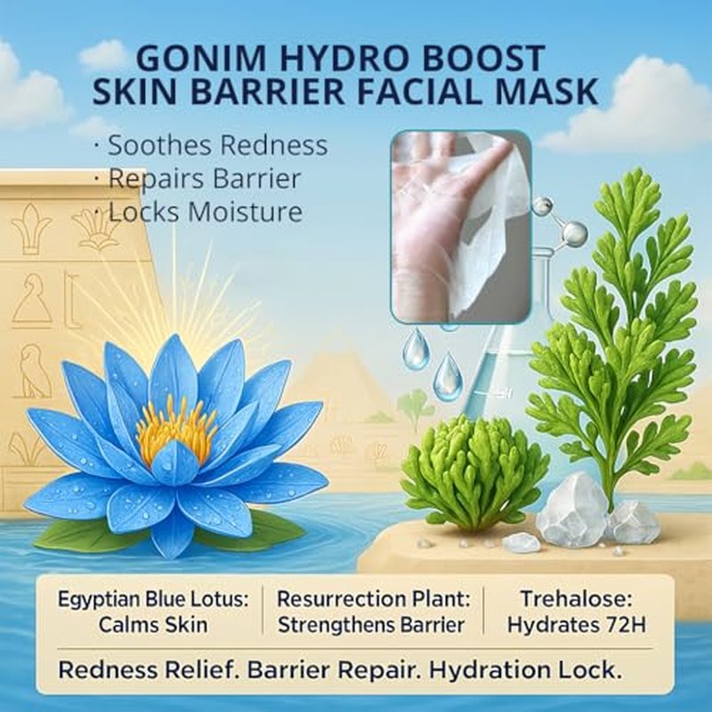 GONIM Face Mask Korean Skin Care with Hyaluronic Acid Serum, Collagen Activation, Vitamin C-Face Masks Skincare Hydration, Moisturizing Sheet Mask, Travel Essentials, Korean Face Mask 30ml x10pcs