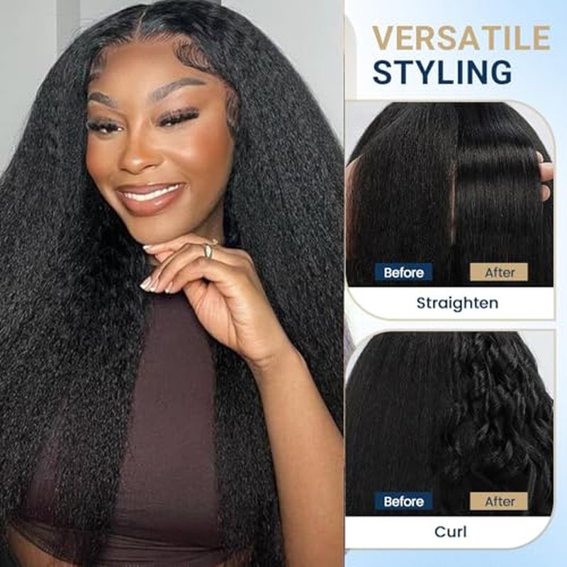 Selina Hair U Part Human Hair Wig Kinky Straight 24 Inch Brazilian Virgin Hair Half Wig Upgraded U Shape Clip in Remy Human Hair Wigs Yaki Straight Glueless Wigs Natural Black Color