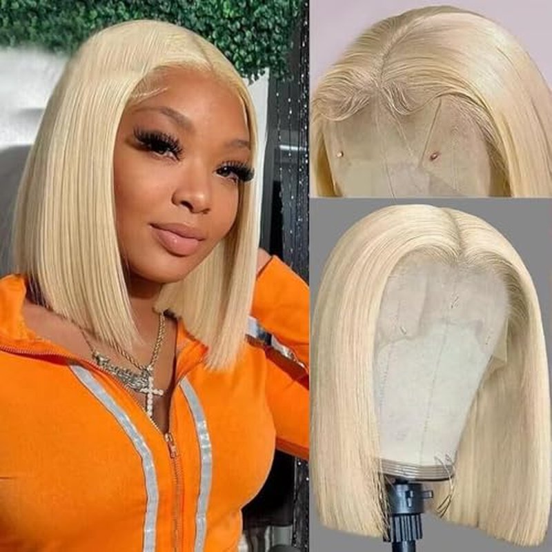 PANDA ANGEL 613 Blonde Blunt Cut Bob Wig Human Hair 13X4 HD Transparent Bob Lace Front Wig Pre Plucked Wear and Go Glueless Wigs Human Hair Blonde Bob Lace Frontal Wigs for Black Women 16 Inch