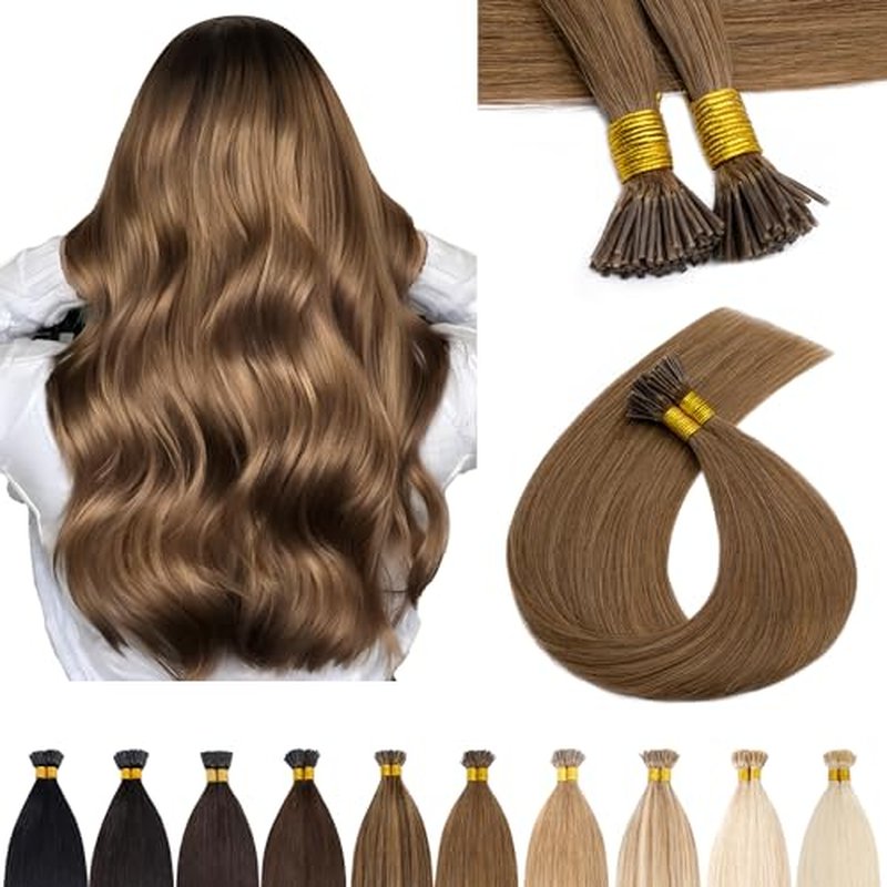SEGO I Tip Hair Extensions Human Hair Keratin Pre Bonded MicroBeads Tip Balayage Natural Silky Straight Extensions 100 Strands 50g/Pack -18 Inch Light Brown