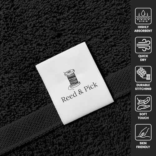 Reed&Pick 24 Pack Black Hand Towels 100% Cotton Spa Towels 16x26 inches Highly Absorbable Facial, Gym, Hair and Face Towels in Bulk