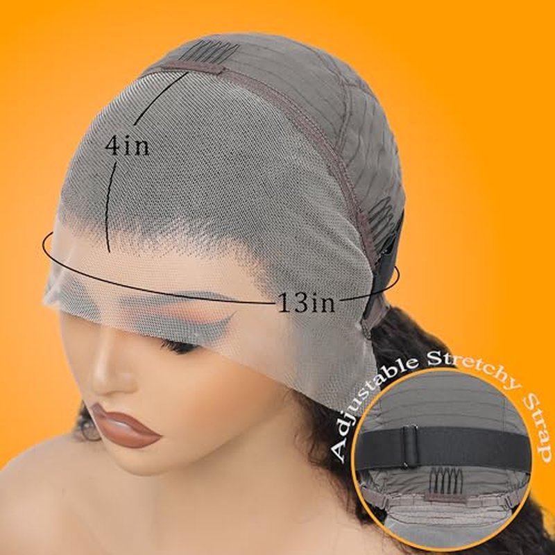 13x4 Deep Wave Lace Front Wigs Human Hair 200% Density Black Curly Human Hair Wig Long Natural Wigs for Black Women Transparent Lace Frontal Wig for Daily Wear 20 Inch