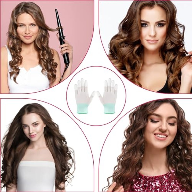 4 Pairs Heat Gloves for Hair Styling - Heat Resistant Gloves for Curling Iron & Wand, Nylon + PU, Green & Pink