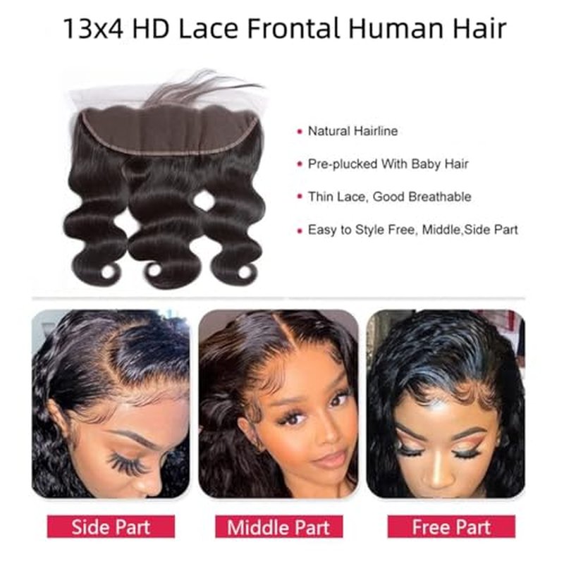 Body Wave Frontal 13 x 4 HD Transparent Lace Frontals With Bangs Baby Hair 100% Remy Human Hair 150% Density Natural Color (13x4 Lace Frontal-Body Wave, 20 Inch)
