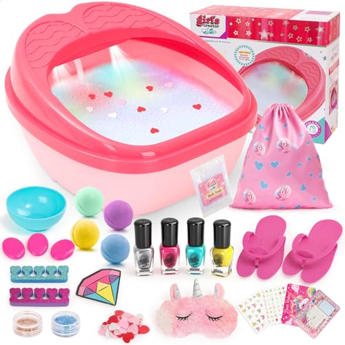 Kids Foot Spa with Nail Kit for Girls 4-12, All-in-1 Kids Pedicure Foot Spa Day Salon Toy Kit with Colorful Lights & Nail Art, Party Birthday for Girl?s