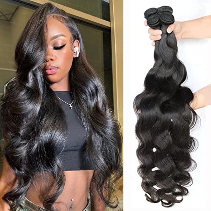 Human Hair Bundles Body Wave 4 Bundles (16 18 20 22 Inch) 12A Grade Brazilian Virgin 100% Unprocessed Human Hair Body Wavy Bundles Natural Black Weave Human Hair Extensions
