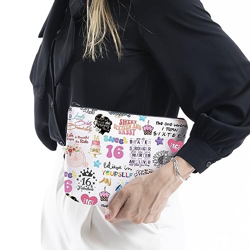 WCGXKO Happy 16th Birthday Gift Sweet 16 Birthday Hello 16 Canvas Zipper Pouch Bag (16 birthday)