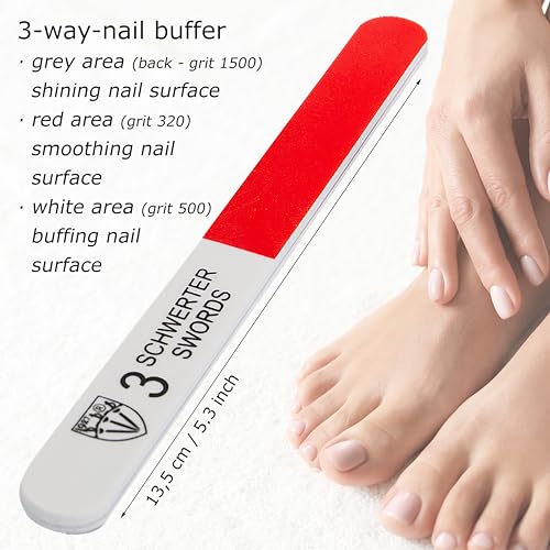 3 Swords Germany - Brand Quality Sapphire Metal Nail File Set (5 pcs.) with 3-Way Nail Buffer (1 pc.), Manicure Pedicure Finger & Toe Nail Care - Made in Solingen Germany (671)