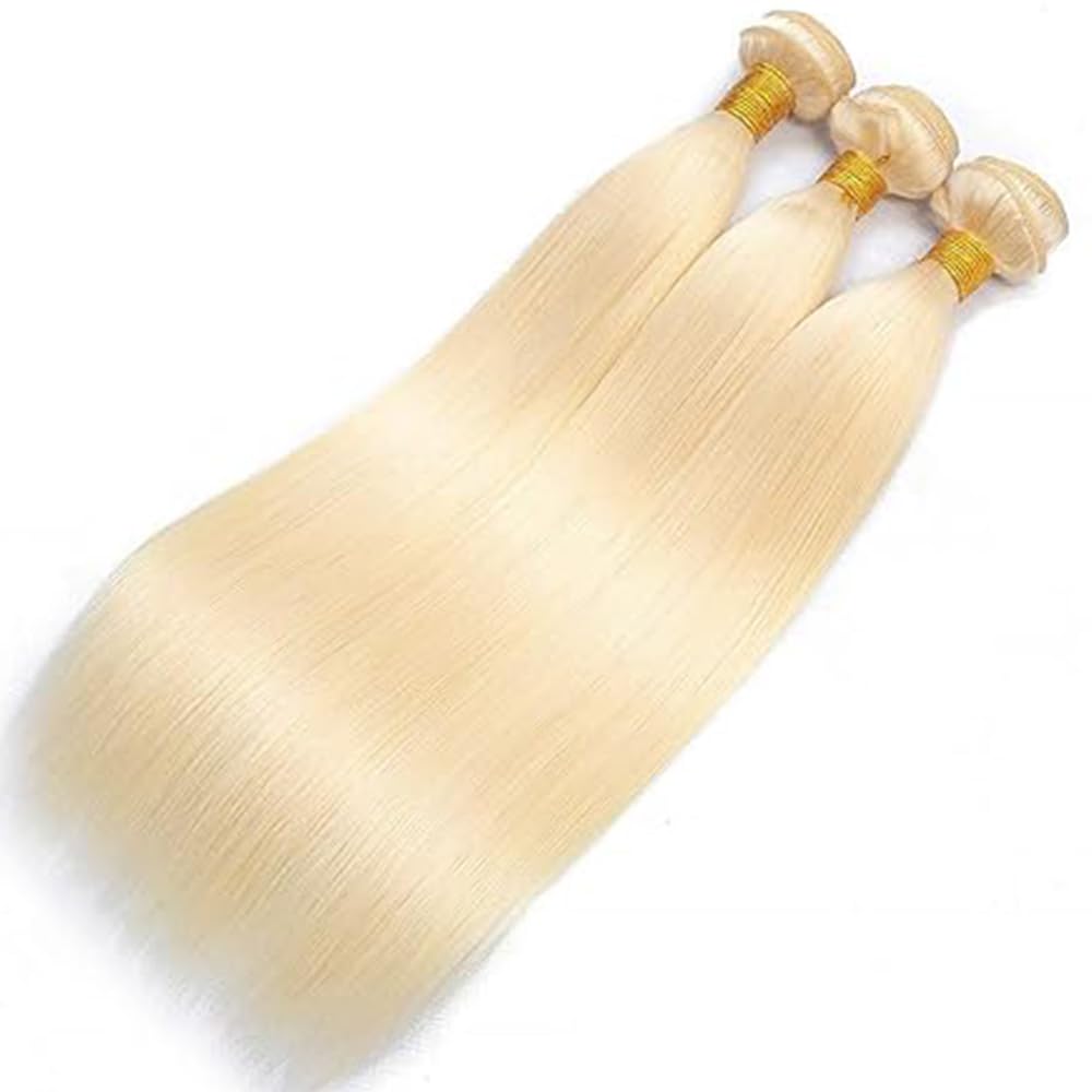 613 Bundle Human Hair Bundles Blonde 16 18 20 Inch Blonde 613 Color Straight Bundles Human Hair Blonde Bundle Unprocessed Brazilian Virgin Quick Weave Hair for Black Women