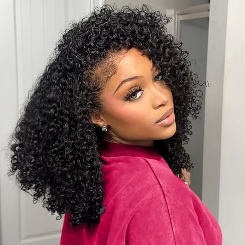 Half Wig Human Hair 200% Density 3 In 1 Seamless Flip Over headband wig human hair Glueless Wear and Go Beginner Friendly Kinky curly human hair wig Drawstring Headband Wig for Women 18inch