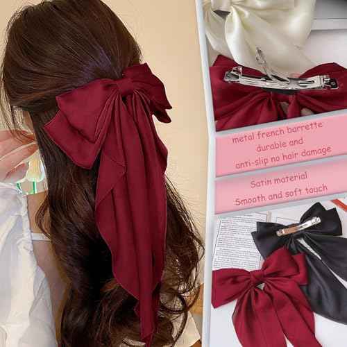 Hair Bows for Women Girls 10 Pcs Big Bows Hair Clips Barrettes Silky Satin Ribbon Bows Layered Large Bow French Style Hair Accessories Oversized Christmas Hair Bows for Women Girls