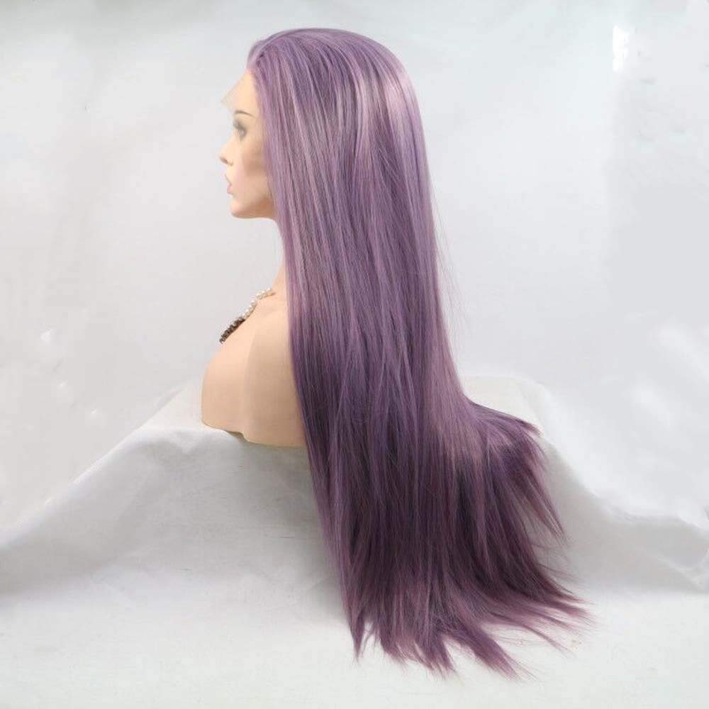 melody wig Mixed Purple Wig Long Silky Straight Wigs For Women Hair Synthetic Lace Front Wigs Heat Resistant Fiber Long Hair Wig Cosplay Part