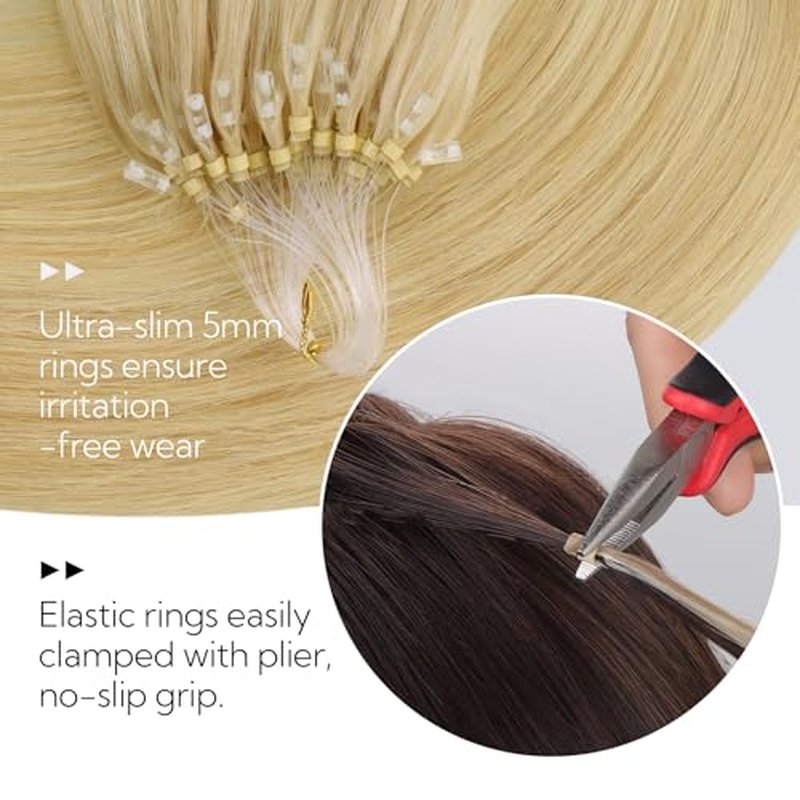 HOTBANANA Micro Ring Hair Extensions Human Hair, 24 inch 50g 50s Light Blonde Highlighted Golden Blonde Micro Beads Real Human Hair Extensions Straight Micro Link Micro Loop Hair Extensions
