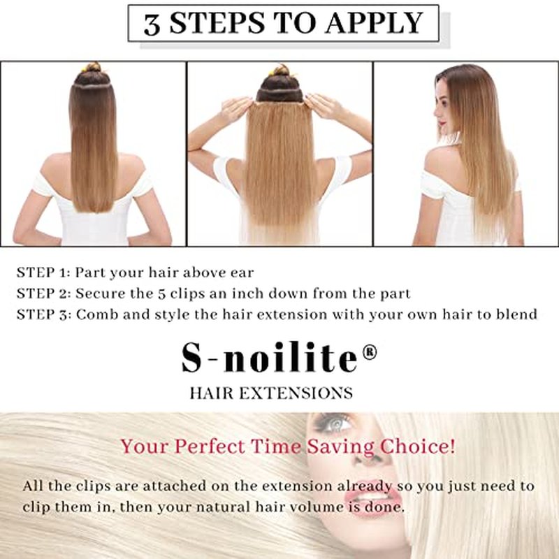S-noilite One Piece Clip in Extensions Human Hair 5 Clips 3/4 Full Head Natural Black Hair Extension for Women,One-Piece Design Clip on Hairpieces 20 Inch 95g