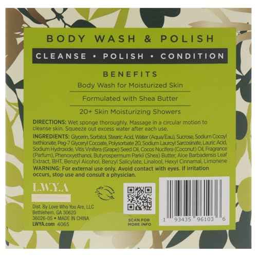 LWYA Olive Me Tender Body Wash and Polish - Exfoliating Body Scrubber with Loofah Sponge - Shower Sponges for Women - Olive - 3 oz