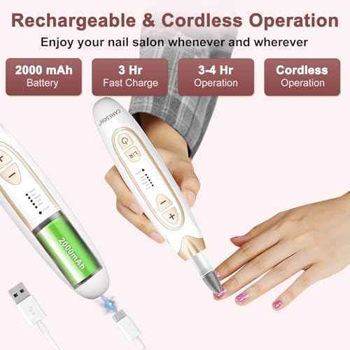 Cordless Electric Nail File Drill Set, Rechargeable Toe Nail Filer and Buffer, Toenail Grinder for Thick Toenails, Professional Manicure Pedicure Kit, Hand Feet Nails Care Tool for Women Men Human