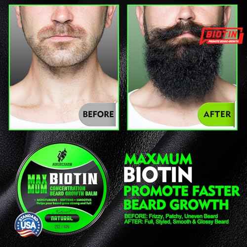Biotin Beard Balm for Men ? Unscented, Fast-Absorbing Beard Softener & Growth Balm with Castor, Shea & Jojoba ? Conditions, Styles & Thickens Coarse or Patchy Facial Hair ? Idea Gift for Him ? 2 OZ