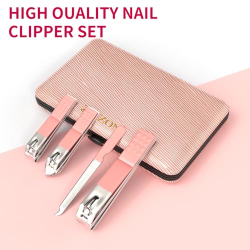 ZIZZON Travel Mini Manicure Set Nail Clipper Set 10 in 1 Stainless Steel Pedicure Care Grooming kit with Case Pink