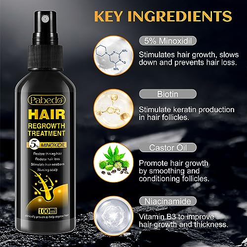 5% Minoxidil Hair Growth Serum, Minoxidil Spray For Beard Growth Serum, Hair Growth oil Spray, Treating Hair Loss For Thicker Longer Fuller Healthier Hair, 3.38 Oz