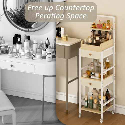 Wisdom Star Makeup Organizer Cart with 2 Drawers, Floor Skincare Organizers, Makeup Storage, Vanity Organizer, Cosmetics Display, Versatile Skin care Perfume Nail Polish Storage Rack for Bathroom