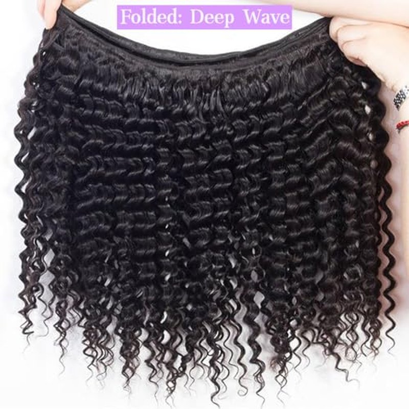 Deep Wave Human Hair Bundles 18 20 22 Inch Deep Wave Bundles 100% Unprocessed Brazilian Virgin Hair 3 Bundles Curly Bundles Hair Extensions Real Human Hair Wavy Quick Weave Bundles Natural Black