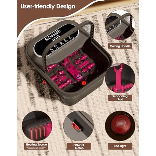 Collapsible Foot Spa with Heat, Bubble and Temp Control, Foot Bath Massager with XL Touch Screen and Massage Rollers, Foot Soaking Tub, Pedicure Foot spa for Stress Relief (Grey)