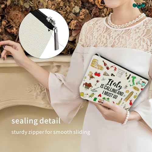 Italy Travel Essentials Gift: Small Makeup Bag Italy Is Calling And I Must Go For Teen Girl & Women Travellers.Ideal Trip Gift Cosmetic Bag For Travel, Birthdays, & Christmas