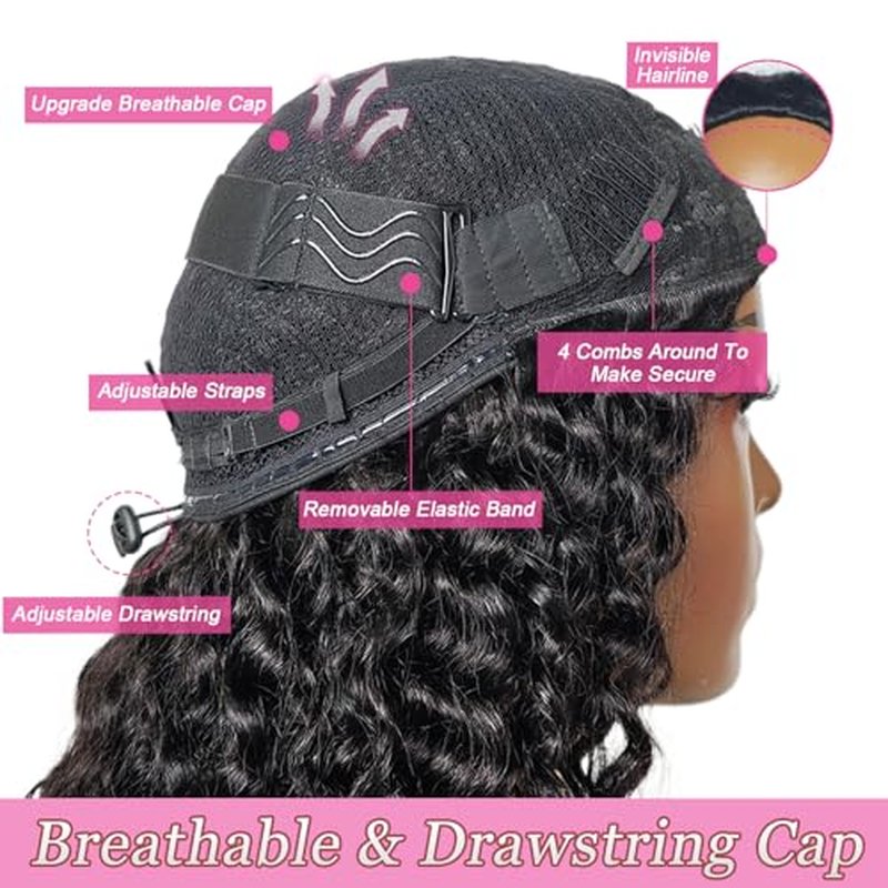 Curly Half Wig Human Hair 180% Density Deep Wave Glueless Wigs Upgrade 3 In 1 Wigs Beginner Friendly Seamless Flip Over Drawstring Curly Wig Ready to Go Headband Wig Natural Black Color 20 Inch