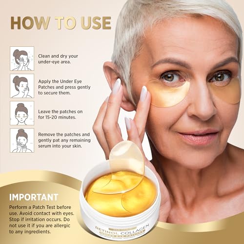VELAMO ADVANCED Under Eye Patches: 24K Gold Under Eye Mask for Puffy - Retinol Patchology Eye Patches for Wrinkles and Dark Circles Puffiness- Collagen Under Eye Bags Treatment for Women Men 60 Pcs