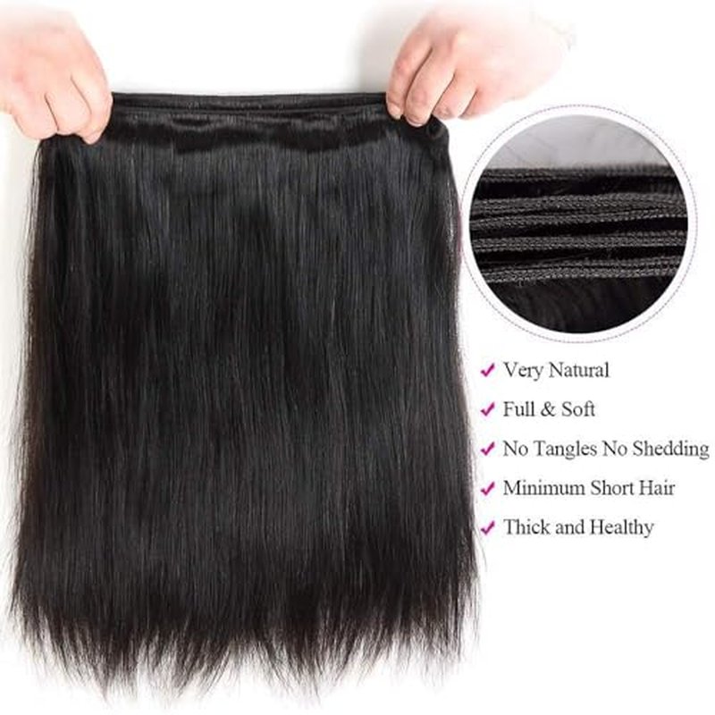 Straight Human Hair Bundles 26 26 26 Inch Brazilian Straight Hair Bundles 100% Unprocessed Virgin Hair Weave Bundles Human Hair Extension for Women Natural Color