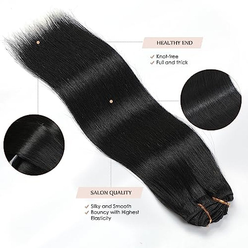 Sisily Clip in Hair Extensions Real Human Hair, 22 inch 170g, Jet Black, 100% Brazilian Remy Human Hair Clip in Extensions Soft Straight 7pcs Per Set with 16 Clips Double Weft