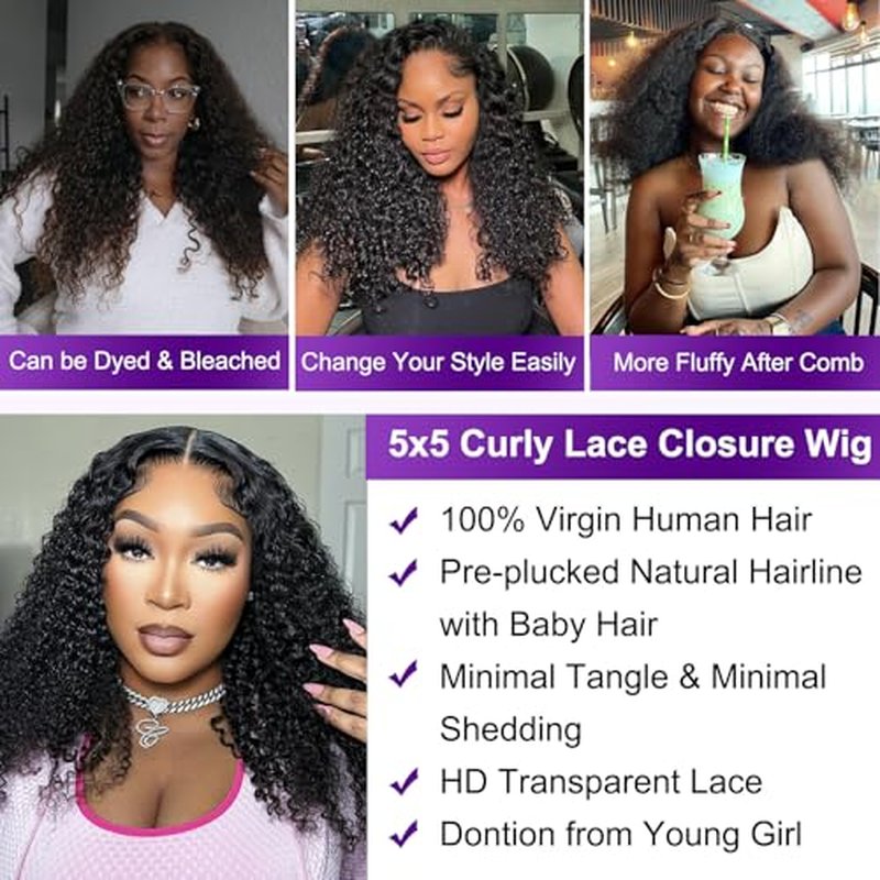 Curly Closure Wig Human Hair 5x5 HD Transparent 22 Inch Glueless Kinky Curly Wig ReadytoGo Pre Plucked for Black Women 5x5 Invisible Deep Curly Lace Front Wigs Wear and Go