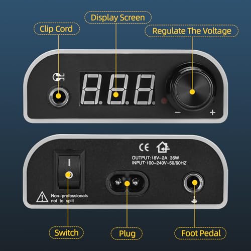 ATOMUS Tattoo Power Supply with Wireless Tattoo Pedal Colorful Light Power Cable for Tattoo Machine Pen Liner and Shader (Gold)