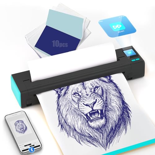 XR3 Tattoo Stencil Printer, Tattoo Printer with LED Display & 10 Pcs Transfer Paper, Portable Thermal Tattoo Printer, Bluetooth Transfer Machine, Stencil Printer Compatible with Phones Pad, Blue