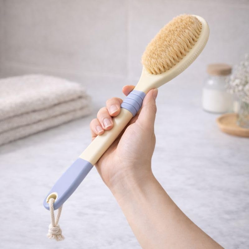 Back Scrubber for Shower - Flexible Natural Boar Bristle Body Brush | Long Handle for Wet or Dry Exfoliating