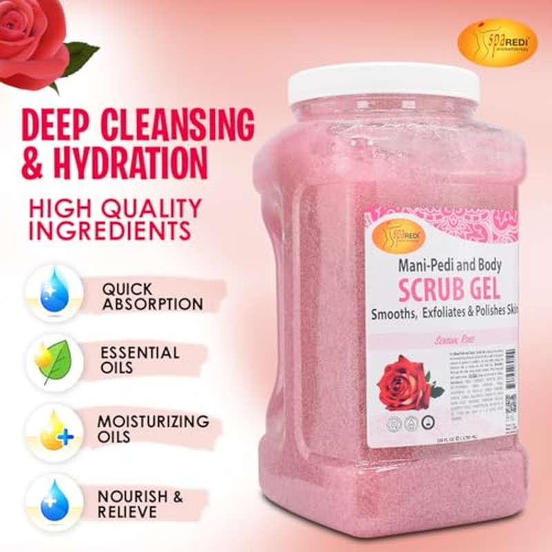 SPA REDI ? Sensual Rose Pumice Scrub Gel, Exfoliating, Hydrating & Nourishing, Infused with Hyaluronic Acid, Amino Acids, Panthenol and Comfrey Extract for Glowy Smooth Skin ? 128oz Gallon