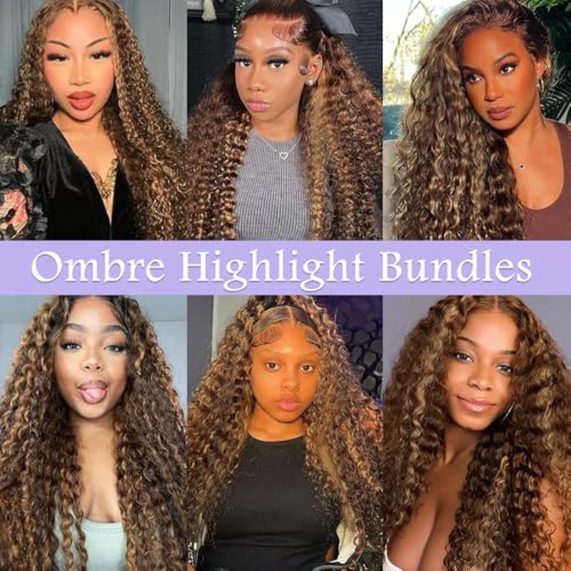 26 28 30 inch Ombre Brown Bundles P430 Human Hair Bundles #4 Deep Wave Bundle Highlight Human Hair Bundle 3 Tone 300g