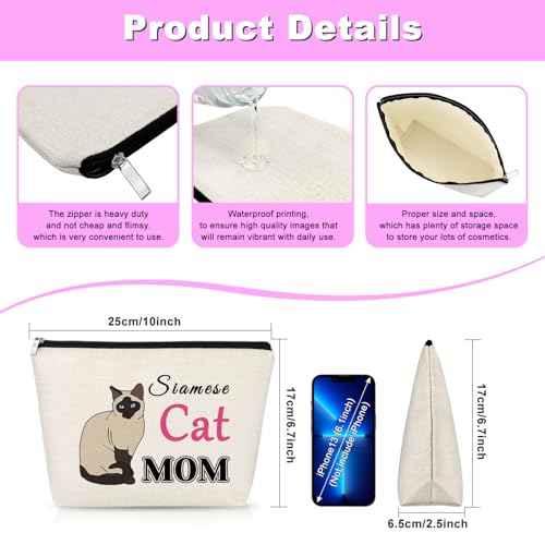 Cats Gift Cats Lover Gift for Women Girls Siamese Cat Makeup Bag Siamese Cat Mom Gift Birthday Christmas Gift for Cat Lover Cat Lady Gift Animal Lover Gift for Friends Sister Cosmetic Bag Travel Pouch