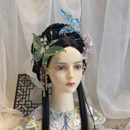 Fairy Butterfly Hair Clip - Pink Butterfly Wings Hair Accessories with Tassel Elven Hair Clamp Elf Claw Clip for Photoshoot Prom Wedding Fantasy Costume Cosplay,Lightweight and Durable