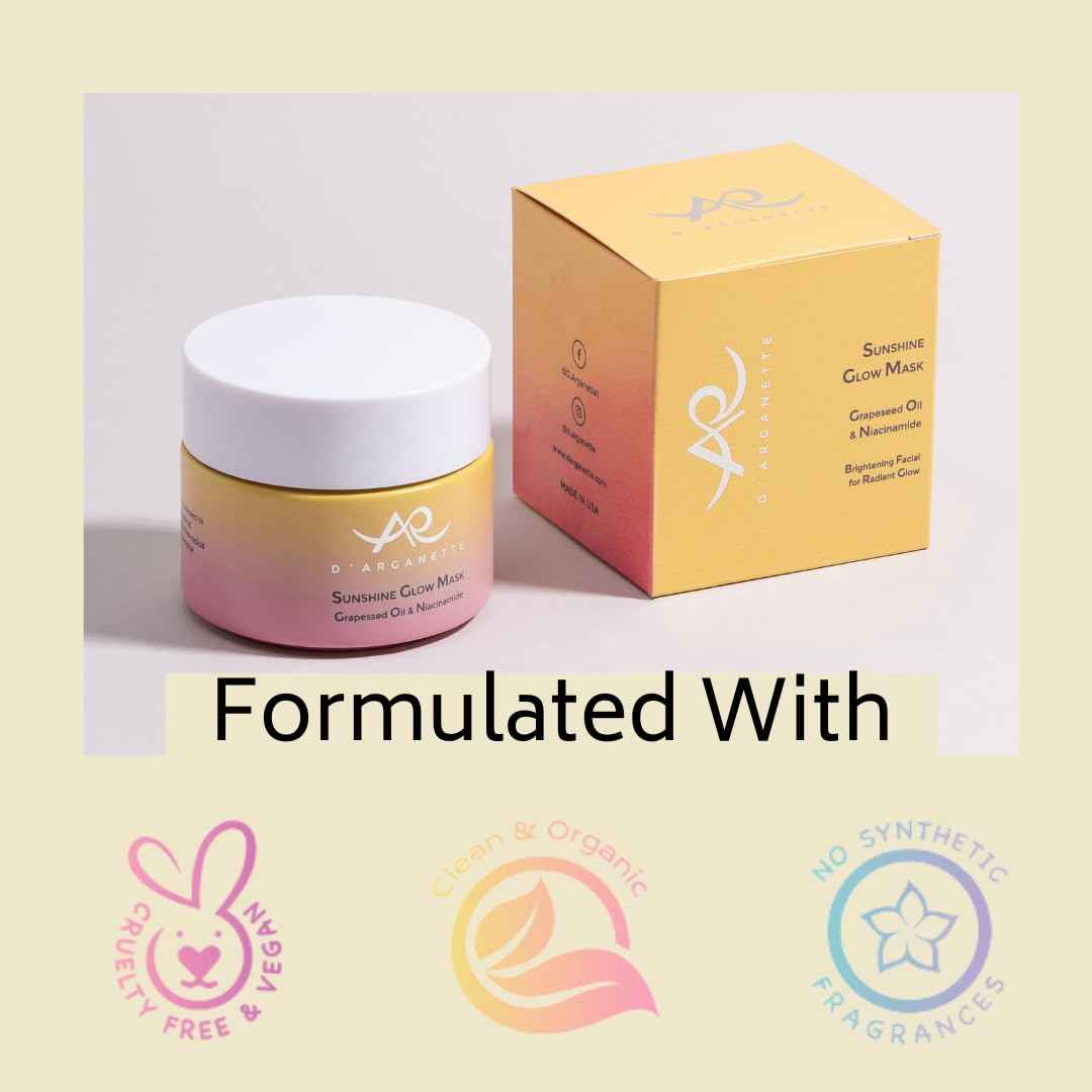 D'Arganette Sunshine Glow Face Mask with Grapeseed Oil & Niacinamide, Facial Scrub & Gentle Face Exfoliator to Cleanse Pores, Smooths, Hydrates and Brightens Skin- - 3.4 oz- Made In USA