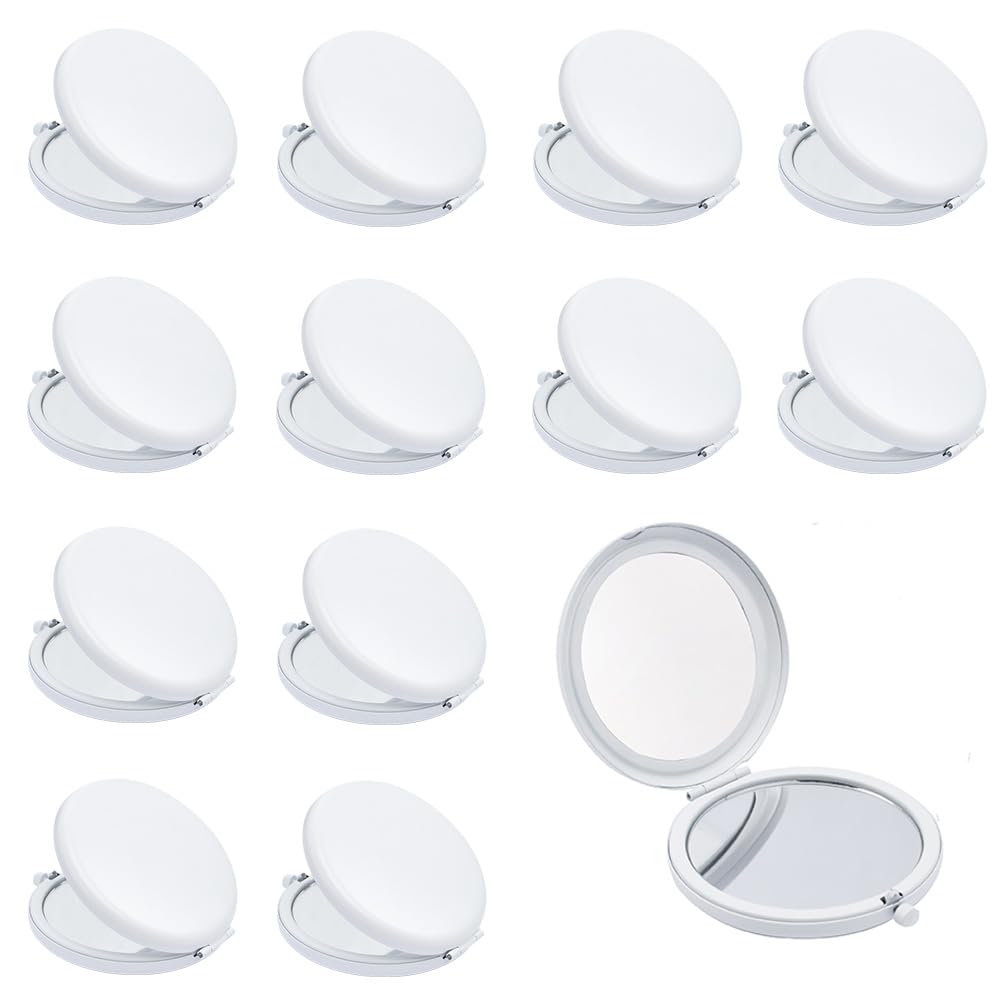 QUSTGO Compact Mirror, Pocket Travel Makeup Mirror for Purse, Metal Round Shell, 2-Sided 1X/2X Magnifying, Portable, Folding, Handheld, White,12 Pack