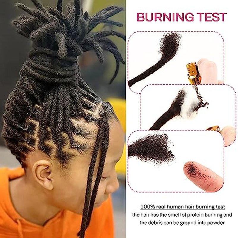 100% Loc Extensions Human Hair, 12Inch 0.6cm 40 Strands Handmade Dreadlock Extensions for Men Women Kids (#Natural Black)